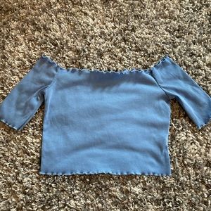 Lettuce edge blue off the shoulder top crop top